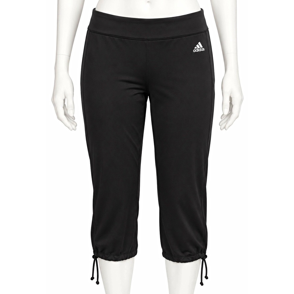 ADIDAS Women's Black Climalite Capri Pants Size M Regular Drawstring Stretch